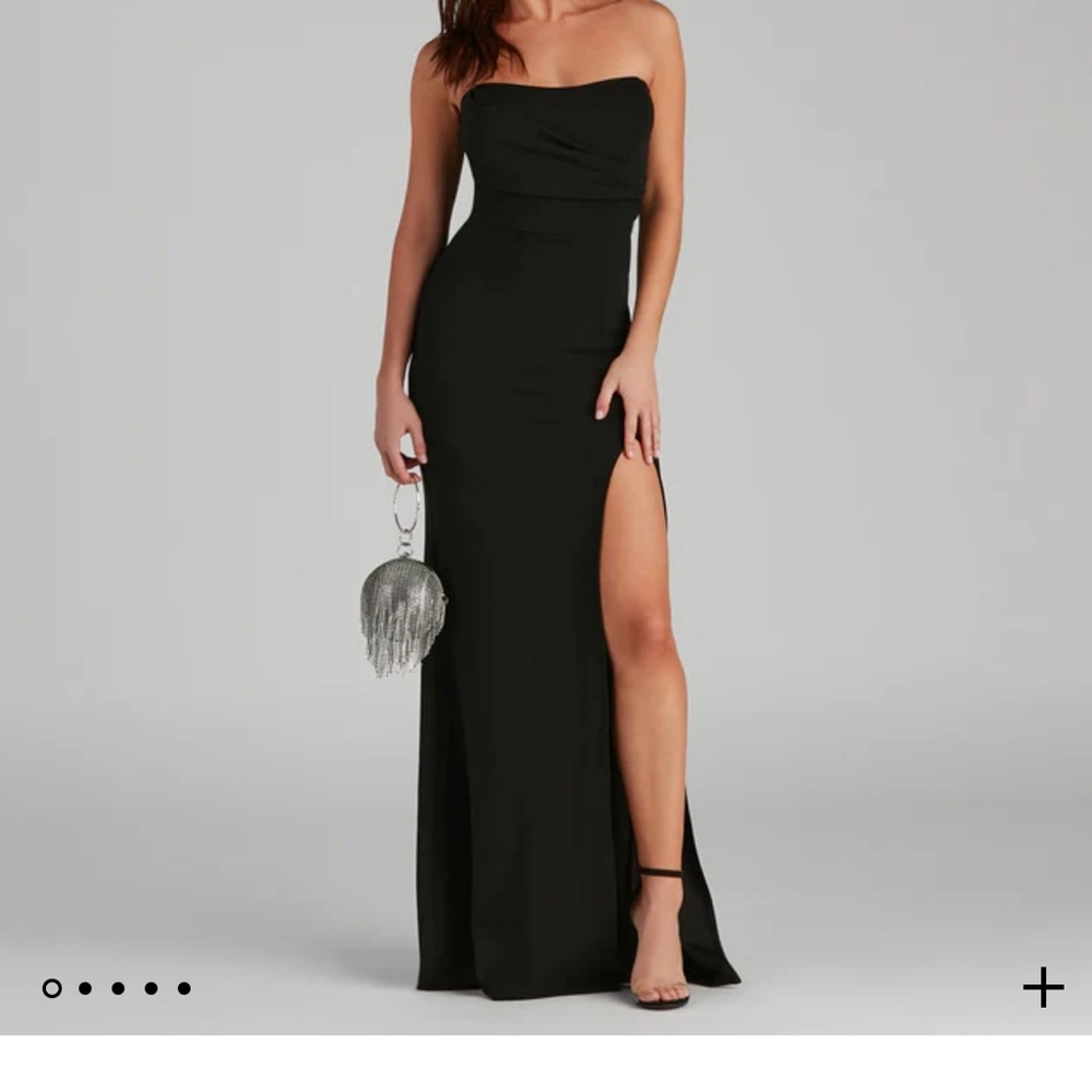 Windsor Kaia Strapless High Slit Formal Dress Black